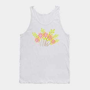 A bunch of pink flowers with green leaves. Tank Top